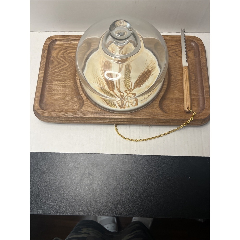 VINTAGE GOODWOOD CHEESE & CRACKER BOARD WITH GLASS DOME AND CHEESE KNIFE